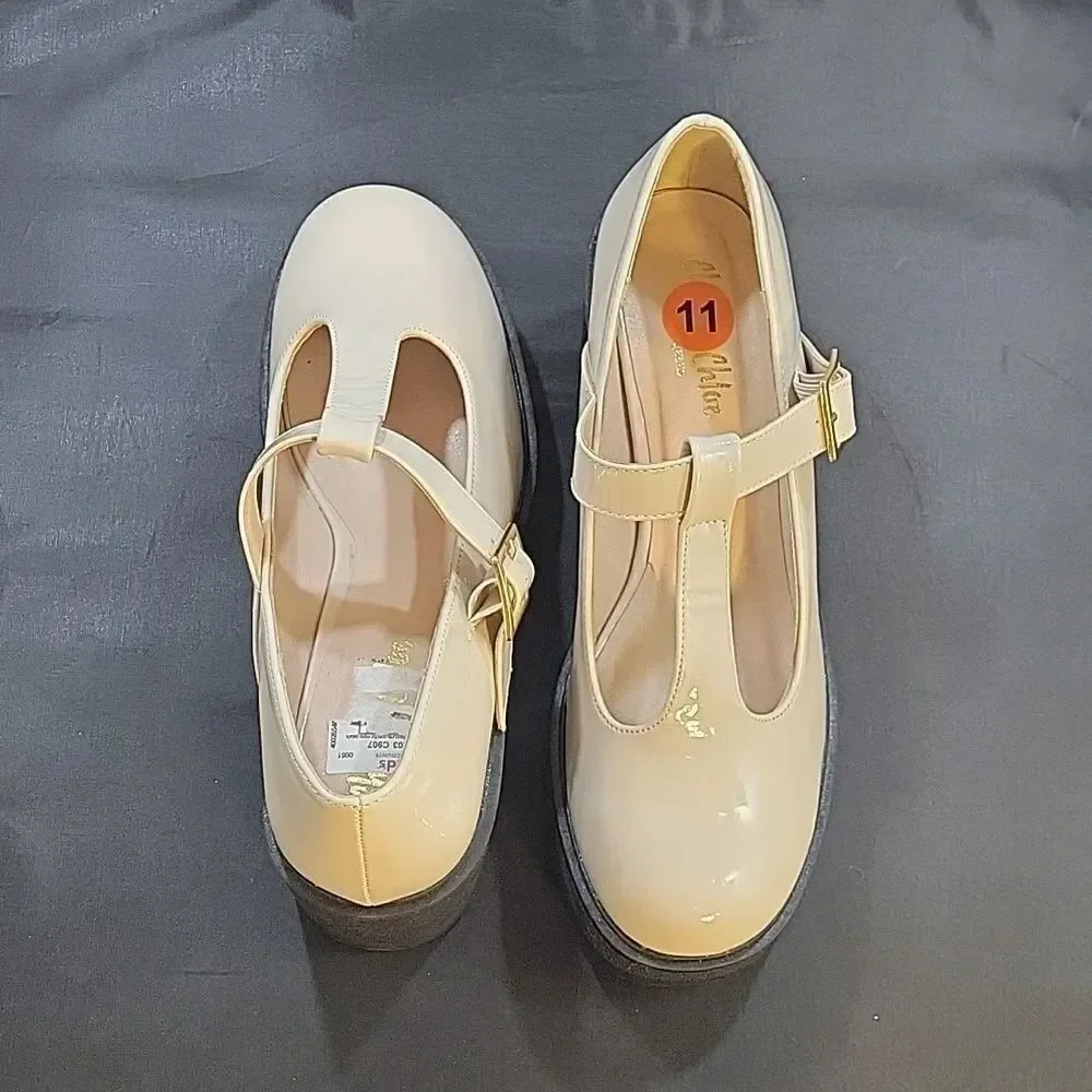 BRAND NEW CHASE+C WOMEN’S ROUND TOE T-STRAP BLOCK HEEL SHOE G1
